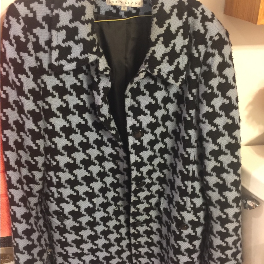 Larry Levine blue black wool coat 14